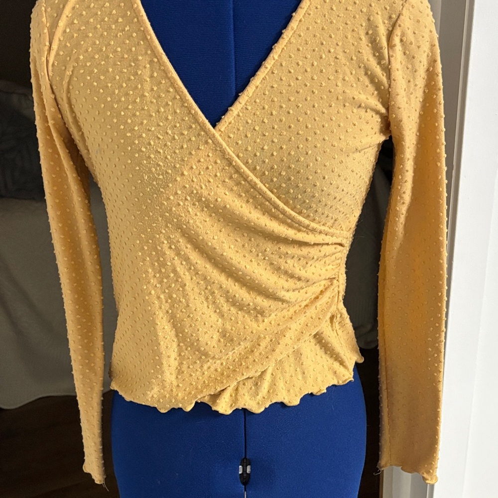 Elegant Mustard Wrap Blouse - Picture 6 of 8